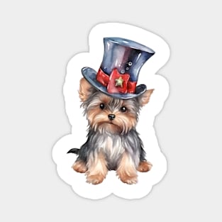 Watercolor Yorkshire Terrier Dog in Magic Hat Magnet