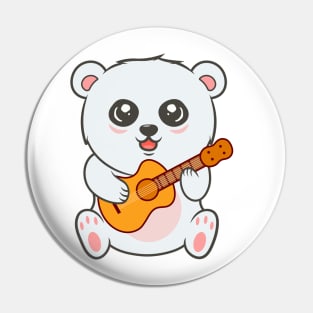 Adorable Polar Bear Playing Acoustic Guitar Cartoon Pin