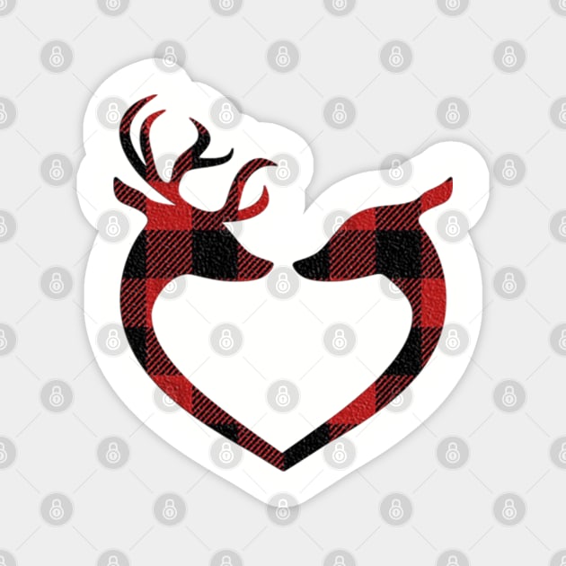 Red Plaid Deer Buck and Doe Heart Winter Gifts: Pillows, Bedding, Mugs & More! Magnet by tamdevo1