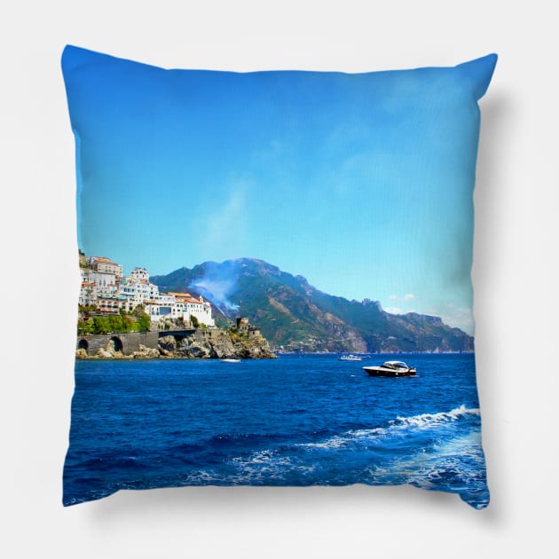 Seaside view of Amalfi Pillow by KristinaDrozd