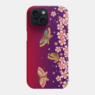 Japanese Butterflies Over Sakura Blossoms (Red & Purple) Phone Case