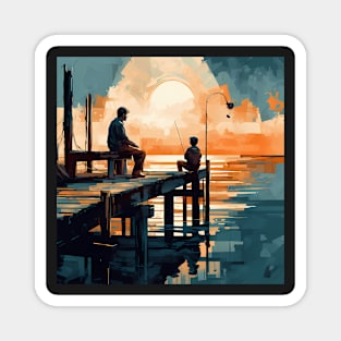 Father & Son Fishing On A Jetty Magnet