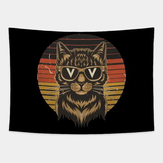 Cute cat wearing glasses Tapestry by Diwa