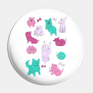 Minimalist Dog Pattern - Cute Pink and Green Pattern Pin