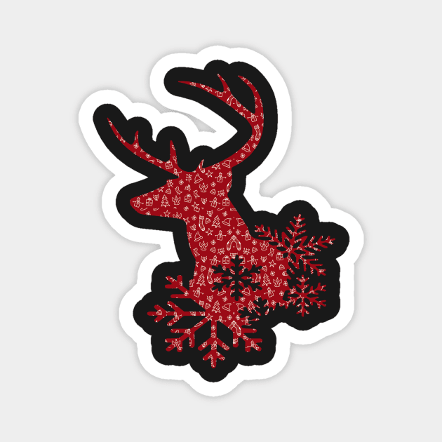 Red Christmas Pattern Deer Magnet by Atteestude