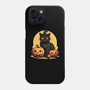 Retro Black Cat Halloween Pumpkin Costume Scary Spooky Night Phone Case