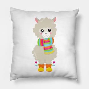 Cute Llama, Little Llama, Alpaca, Llama With Scarf Pillow