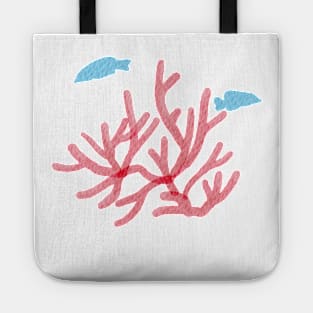 Pink coral and blue fish in the ocean Tote