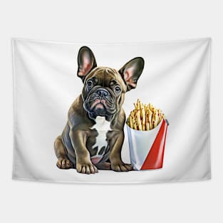 French Bulldog Puppy Dog with French Fries Tapestry