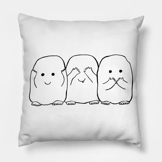 Hear No, See No, Speak No Evil Pillow by AlstonArt