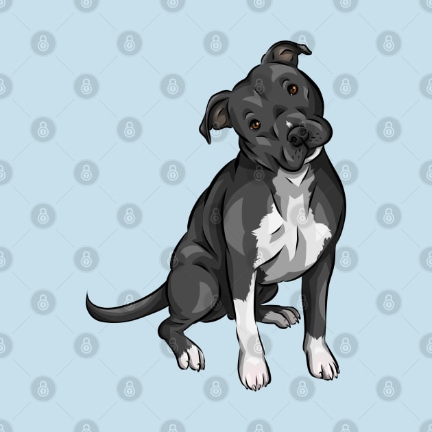 American Pitbull Terrier Dog | Black and White by Shirin Illustration