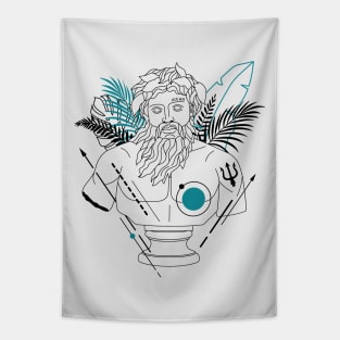 Funny Hipster Poseidon Greek God // Funny Greek Mythology Tapestry