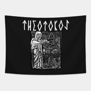 Virgin Mary Punching The Devil Metal Hardcore Punk Gothic Runes Tapestry