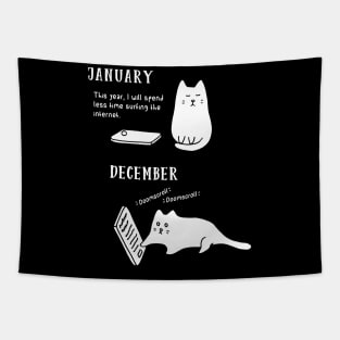 Doomscrolling Cat - New Year’s Resolution (Black) Tapestry