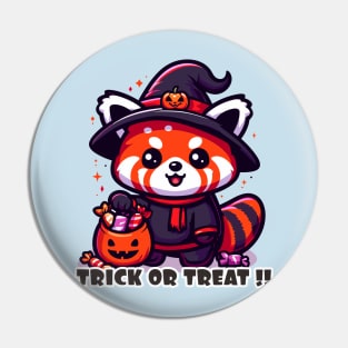 Red Panda halloween holding bag of candy Pin