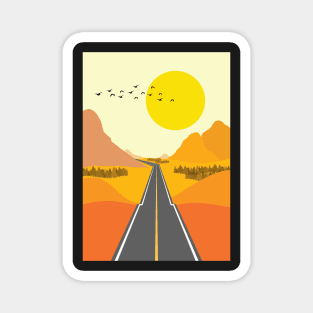 Minimalist Modern Autumn Sunset Road Trip Graphic Art Magnet