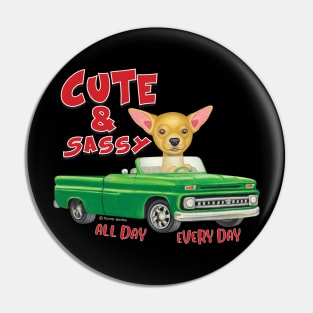 Classic Green Truck driven by a chihuahua dog on Chihuahua Driving Green Truck tee Pin