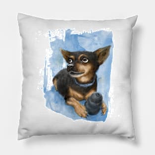 Portrait of Chihuahua puppy dog watercolor painting Pillow