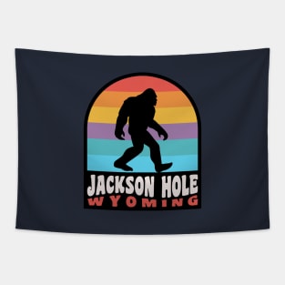 Jackson Hole Wyoming Bigfoot Sasquatch Retro Sunset Tapestry