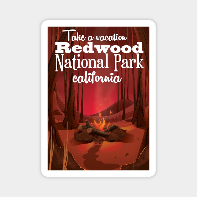 Redwood national Park California travel poster Magnet by nickemporium1