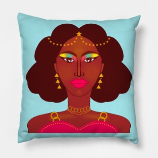 Empowered African Girl With Star Gold Jewellery & Makeup Pillow