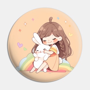 cut , rabbit , girl , rainbow Pin