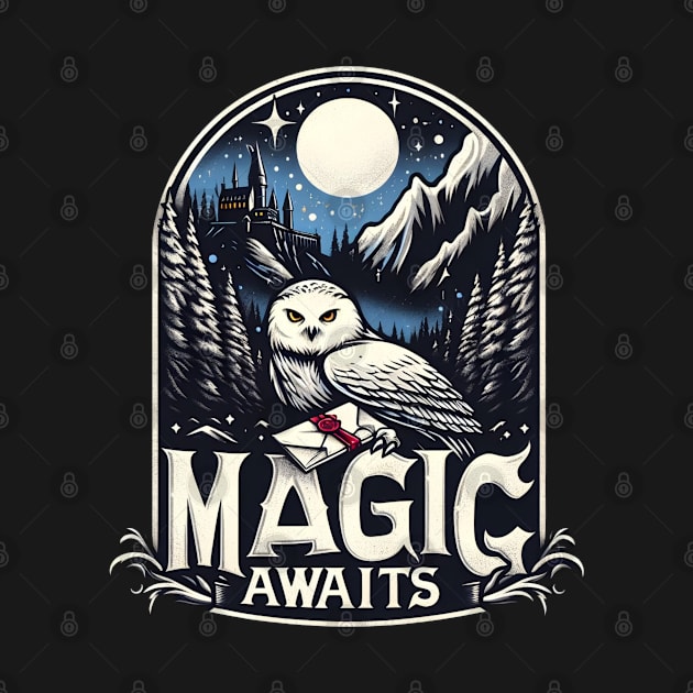 Magic Awaits - Snowy Owl with an Envelope in a Mystical Night - Fantasy by Fenay-Designs