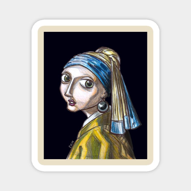 Caricature Girl with a Pearl Earring Magnet by CIZDIBUJOS