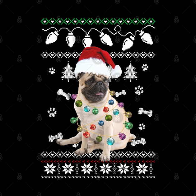 PUG Dog Christmas Light Santa Hat Ugly Sweater by QUYNH SOCIU