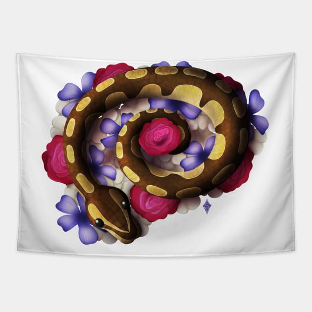 Ball Python in Flowers Tapestry by Saramation