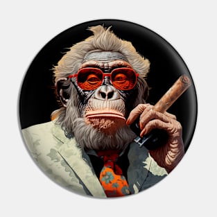 Cigar Smoking Orangutan: Sophisticated Orangutan Charm on a dark (Knocked Out) background Pin