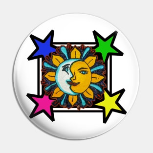 Sun and Moon together with stars Pin