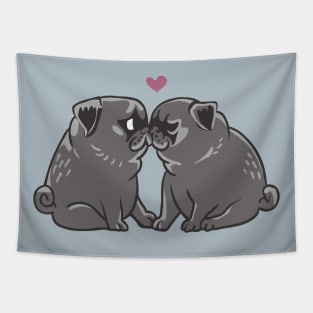 Black Pug Kisses Tapestry