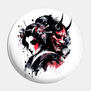 Sumie Japanese Brushstroke Oni Geisha Demon Pin