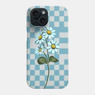 mini Light Blue Daisy Floral Checkerboard Checkered Flower Phone Case