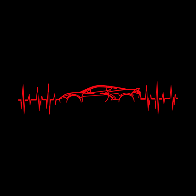 C8 Corvette Heartbeat Torch Red Supercar Sports Car Heart Beat Line Racecar Pulse T-Shirt by Tees 4 Thee