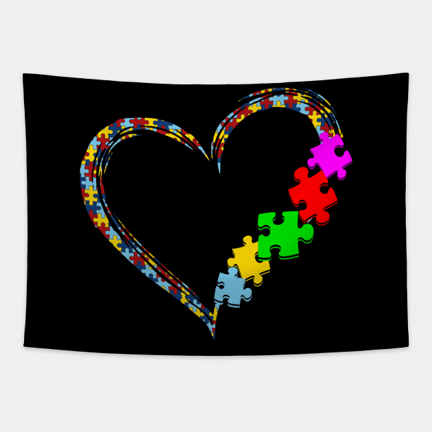 Puzzle Piece Autism Heart Tapestry by Komlin