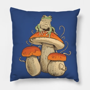 Cottagecore Aesthetic Mushrooms and Frog Pillow