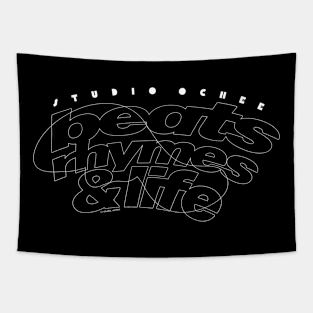Beats Rhymes and Life white line Tapestry