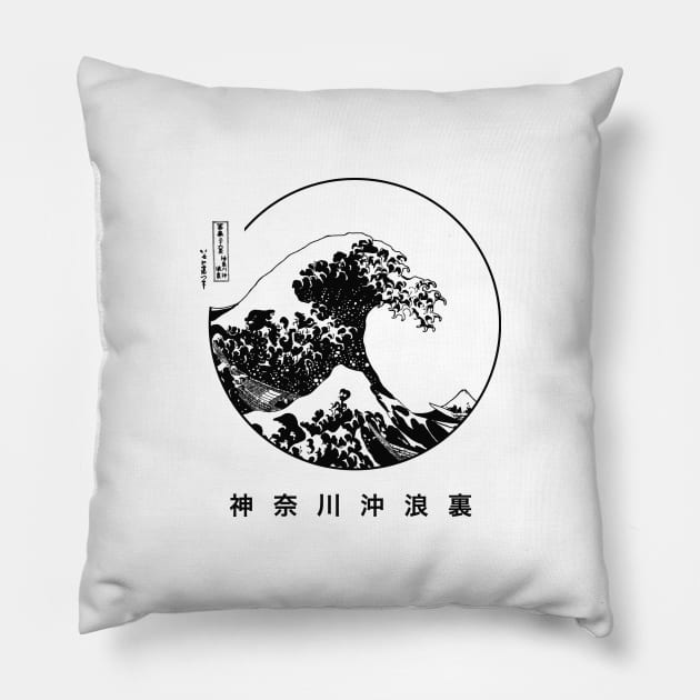 Great Wave Kanagawa Japan Hokusai Dark Pillow by SolidFive7