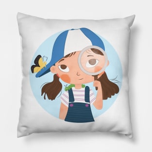 Adventure For A Girl With Blue Cap And Her Butterfly Pillow