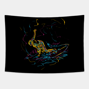 abstract colorful surfing wave Tapestry