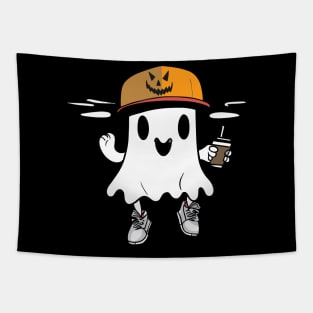 Cute Ghost Drinking Coffee Tapestry