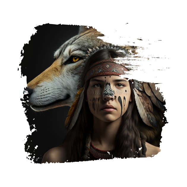 American indian with wolf by Kileykite 