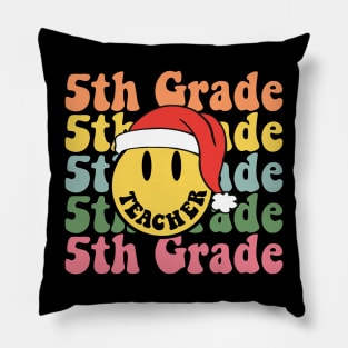 Retro Christmas Teacher 5th Grade Santa Hat Back To School Pillow
