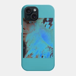 Portrait, digital collage, special processing. Men looking. Behind light. Very grainy on close, but so beautiful. Aquamarine soft. Phone Case