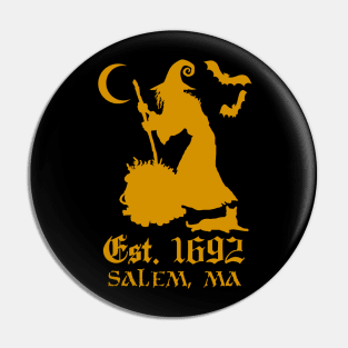 Salem Massachusetts Est. 1692 - Halloween Witch (ORANGE) Pin