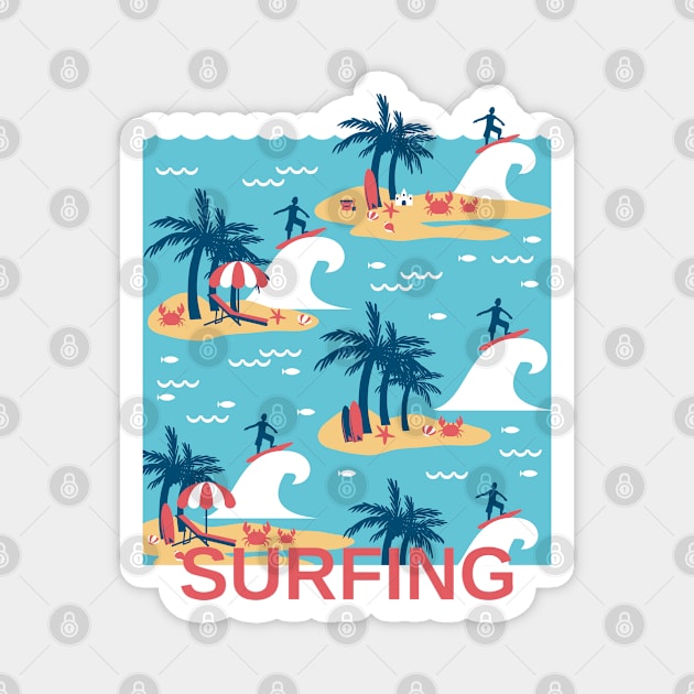 Enjoy Blue Surfing Cartoon Illustration Magnet by FlinArt