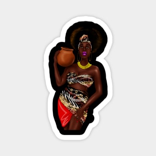 African Woman Holding a Pot, Traditional African Style Magnet