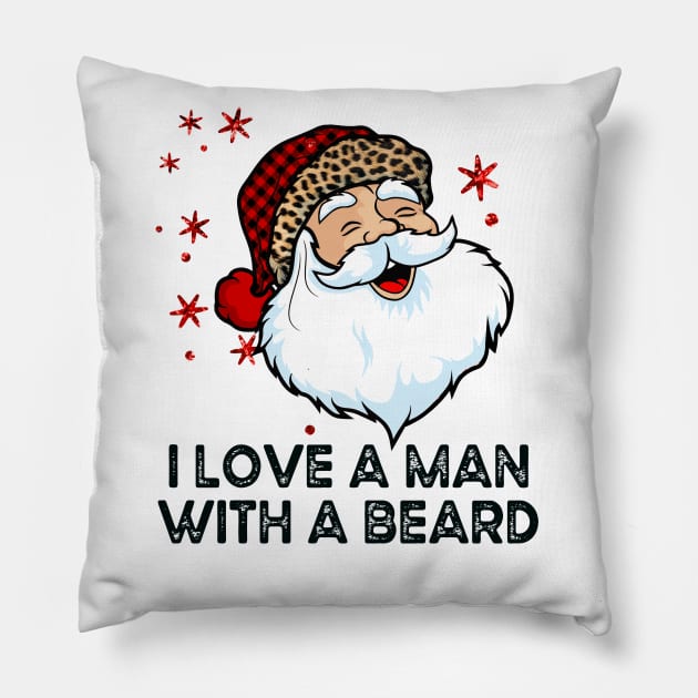 Funny Retro Santa Claus, I Love A Man With A Beard Pillow by SilverLake